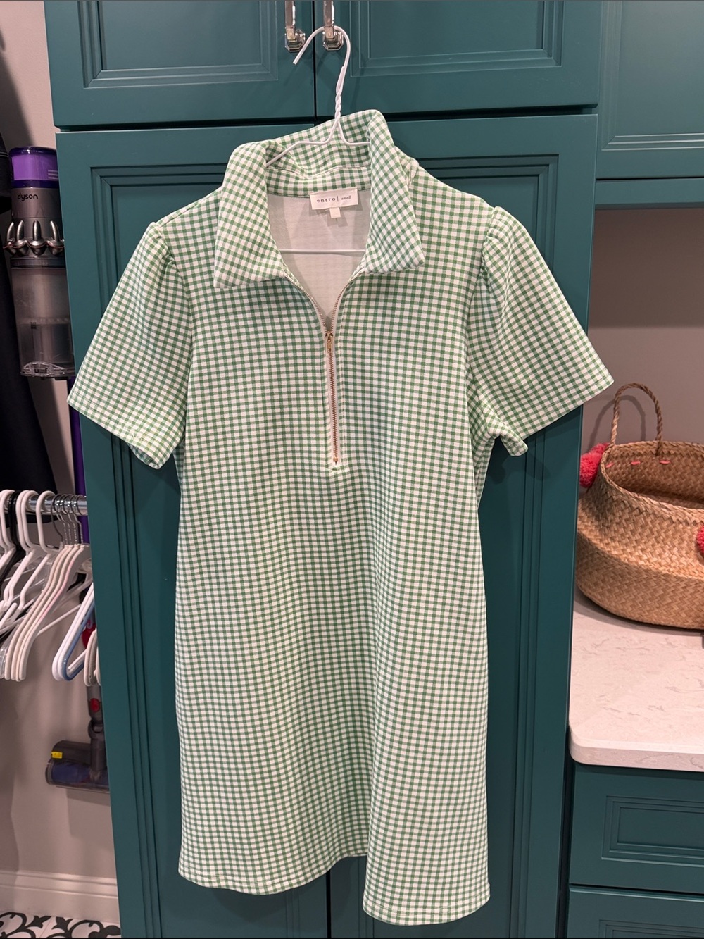 entro Mint Green Gingham Zip Polo Dress
